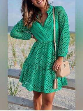 J Crew Kelly Green Eyelet Tiered Dress